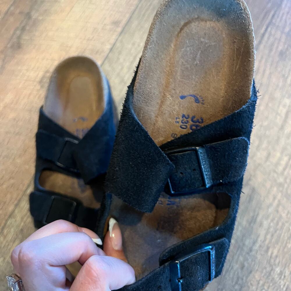 Birkenstock Soft Black Suede Arizona Slide sandals size 6 EU 36 - Picture 4 of 5